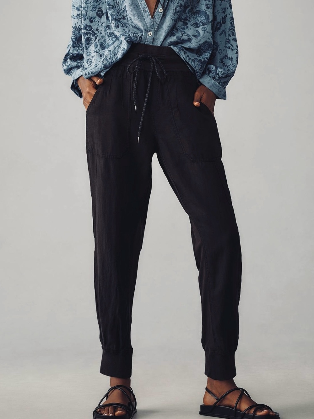 Anthropologie The Nomad High-Rise Linen Blend Joggers size XSP in Black
